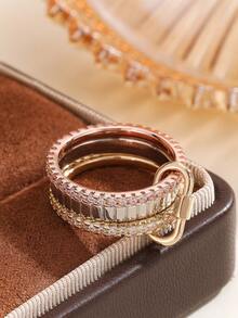 时尚人造锆石组合多层可活动多环钥匙扣，多色金环，适合女性日常佩戴 - 套戒2 - 查看 7