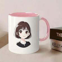 Cartoon Girl Ceramic Mug, Anime Pattern Design Scald-Proof Water Cup, Dual-Use Office/Home Coffee Cup, Fresh Japanese-Style Body Pattern, Rounded Rim Fit, Thick Bottom Stable, Quality Ceramic Craftsmanship Fade-Resistant, Easy To Clean, Suitable For Daily Drinking - Multicolor - View 5