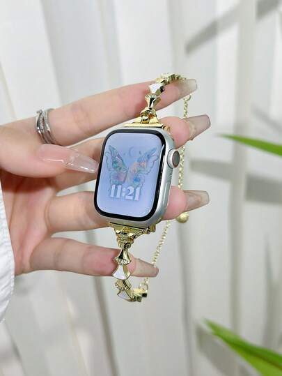 MAPUCE 1 سوار أنيق بتصميم صدفة المروحة متوافق مع ساعة آبل 38/40/41/42/44/45/46/49 ملم، مناسب لطرازات ساعة آبل Ultra/SE/11/10/9/8/7/6/5/4/3/2/1، إبزيم كروي قابل للتعديل، طول قابل للتعديل، سهل التشغيل، تصميم مرصع بالماس وبقع الزيت على شكل صدفة مروحة، موضة راقية، اكسسوار أنيق (السوار فقط) مثالي للنساء