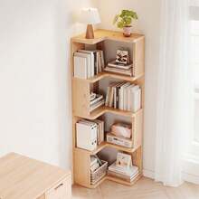 3/4/5 Tier Standing Book Shelves Corner Shelf Storage Wood Display Bookcase Unit - 天然木材 - 查看 6