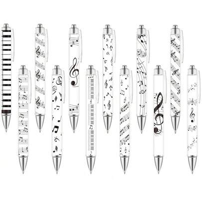 1/6/12pcs Christmas Musical Note Ballpoint Pens, 1.0mm Black Ink Pens, Music Theme Party Gifts, Office Supplies