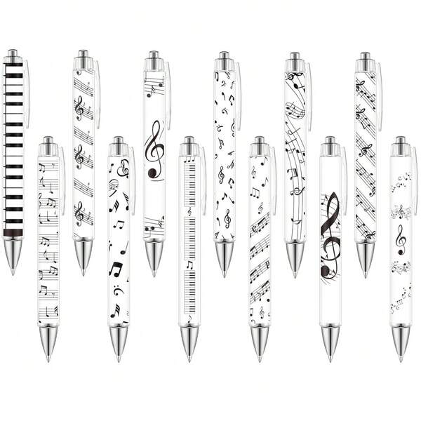 1/6/12/24 chiếc Bút bi hình nốt nhạc Giáng sinh, mực đen 1.0mm, quà tặng Giáng sinh cho nhạc sĩ, đồ dùng văn phòng phẩm