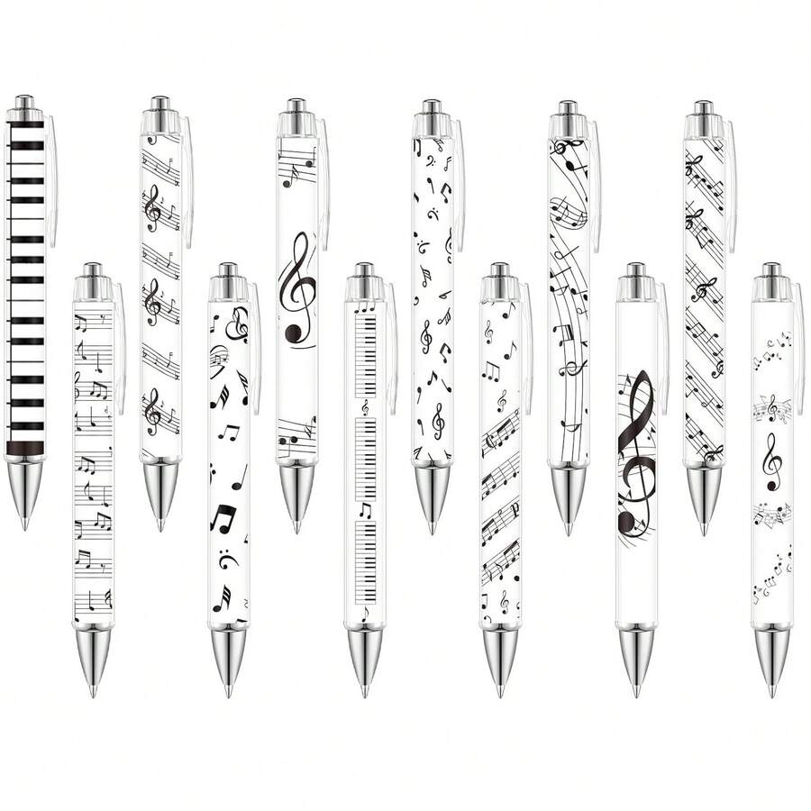 1/6/12支装圣诞音符圆珠笔，1.0mm黑色墨水笔，音乐主题派对礼物，办公用品 - 音符 - 查看 1