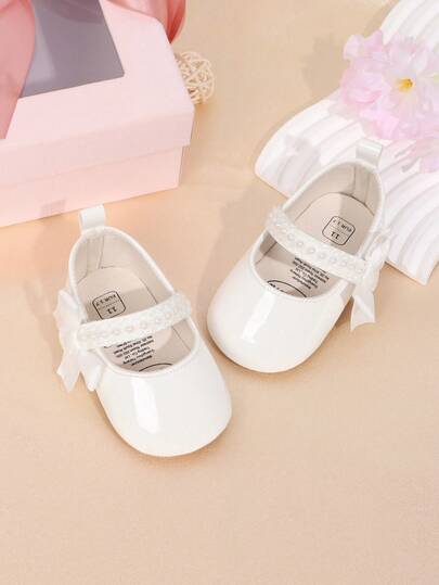 1 par de zapatos para bebé niña de unicolor con lazo, suela blanda antideslizante, estilo elegante de palacio, adecuado para primavera y otoño, 0-18 meses