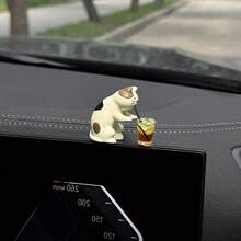 2pcs Cute Cat & Lemon Tea Car Dashboard Decor, Interesting Rearview Mirror Hanging Ornament, Car Interior Decoration, Home Office Garden Landscape Decor - A - View 3