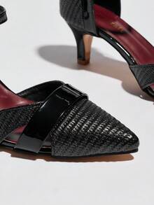 solecraft 女士新款尖头细高跟编织纹理镂空优雅晚宴派对高跟鞋，春夏款 - 黑色 - 查看 7