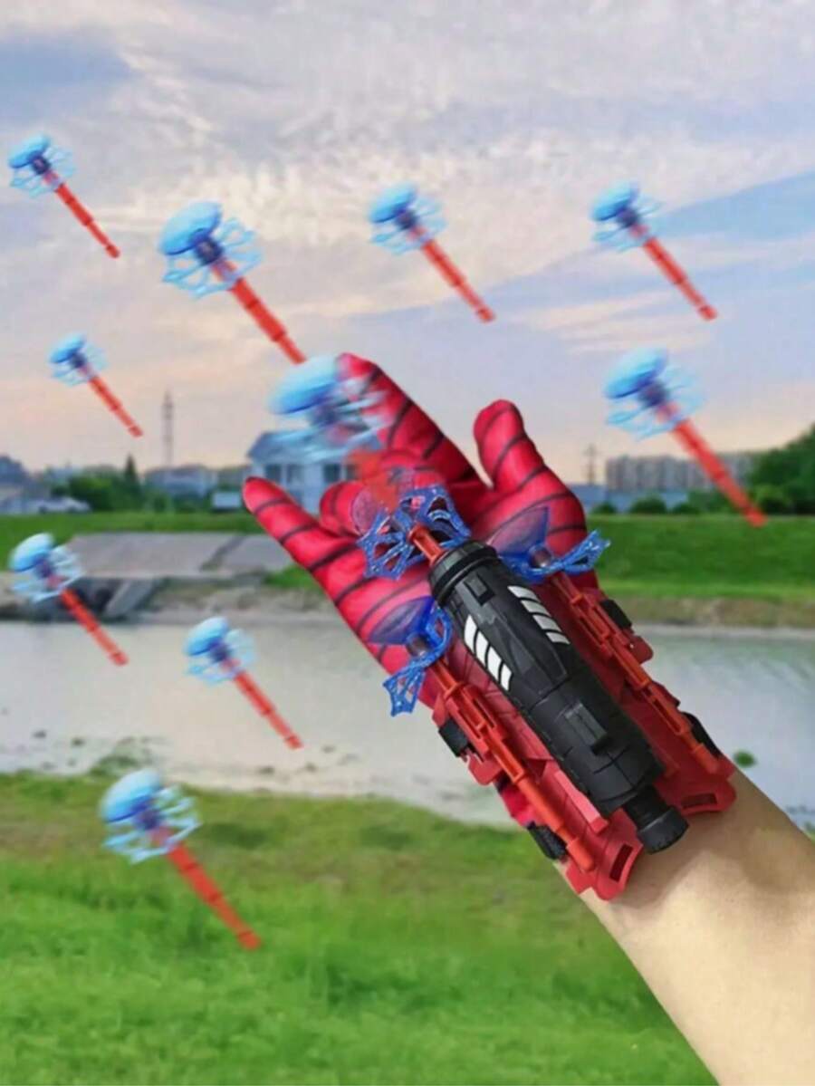 1 Set Red Spider Web Toy, Soft Suction Cup, Spider Web Toy For Kids, Wrist Toy Set, Pop-Up Atta Toy, Superhero Role Play Game, Wearable Canvas Gloves, Spider String Game, Grip Game, Exciting Launching Game, Spider Web Launching Game - Multicolor - View 1
