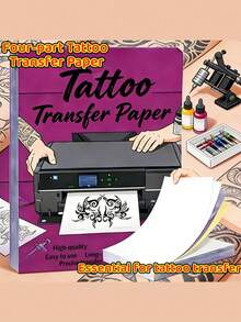 108 Piece Tattoo Set, Including 3 Markers  Red, Black, Blue, Precisely Cut For Body Art, Portable, Suitable For Tattoo Machines Hand Piercing Kits, Tattoo Supplies For Artists And Clients. High Quality Transfer Paper  Beautifully Packaged, Suitable As A Birthday Gift For A Friend. - 彩色 - 查看 5