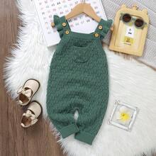 1pc Spring/Autumn New Baby Infant Sleeveless Romper, Baby Girl Flutter Sleeve Solid Color Jumpsuit, Comfortable Soft Baby Boy Front Pocket Outfit, Versatile Newborn Romper Crawl Suit, White Long Sleeve Inner Layer Not Included - Green - View 9