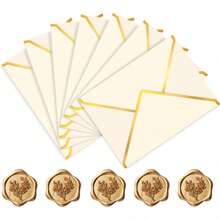 10/20 chiếc phong bì thư cao cấp 5x7 inch có viền vàng, phong bì thiệp chúc mừng bằng giấy có tem sáp, thích hợp để đựng thiệp quà tặng, tiền mặt, thiệp cưới, thiệp mời, thiệp tốt nghiệp, v.v. - Xem 1