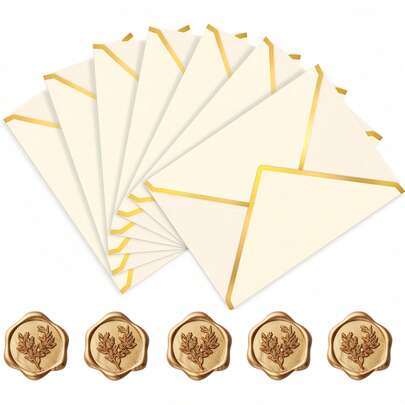 10/20 chiếc phong bì thư cao cấp 5x7 inch có viền vàng, phong bì thiệp chúc mừng bằng giấy có tem sáp, thích hợp để đựng thiệp quà tặng, tiền mặt, thiệp cưới, thiệp mời, thiệp tốt nghiệp, v.v.