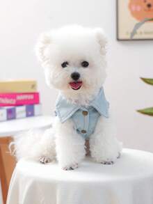 PETCIRCLE 1pc Pet Clothes, Dog Clothes For Small Dogs, Two-Leg Embroidered Dog Jacket, Dirt-Resistant Durable Dog Apparel - Tassel Star Jacket - Blue - View 4