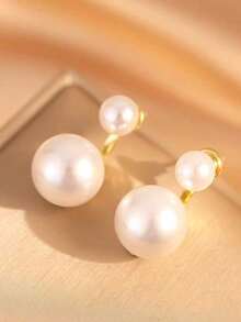 French Luxury Pearl Stud Earrings For Women Minimalist High End Design Hypoallergenic Gift For Her - trắng - Xem 4