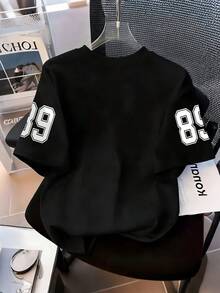 2026 New Women's Short Sleeve T-Shirt - Round Neck Casual Top, Printed With "Los Angeles" And "89" Letter Fashion Design, Non-Sheer, Suitable For Spring, Summer, Autumn, Machine Washable, Layering Piece, Vacation Wear Black - Black - View 2