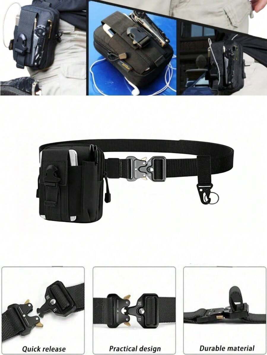 Integrated 2-In-1 Tactical Belt With Pouch - High-Strength Nylon Material, With Adjustable Buckle - Multi-Functional Outdoor/Hiking Survival Gear - Autumn Adventure Essential, Holiday Camping Gift, Thanksgiving Prep Gear, - Multicolor - View 1