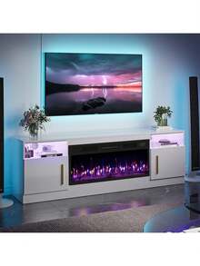 Modern Fireplace TV Stand With 36" Electric Fireplace, And Storage Cabinet For TVs Up To 80" - High Gloss Wood Design For Living Room - White - View 1