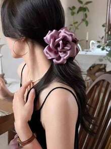 1pc 2026 New Satin Rose Hair Claw Clip, Elegant Purple & Champagne Gold, Unique Design, High-End Gentle Girl Hairpin - Multicolor - View 2