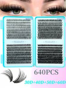 640 cụm mi giả (bao gồm nhíp và cọ chải mi cao cấp) 10D+20D+30D+40D+50D+60D+80D+100D, Mi giả tự nối DIY - Cụm mi giả D-Curl dày và tự nhiên cao cấp, có thể tái sử dụng, nhẹ và dễ sử dụng - Cụm mi giả, Mi giả, Mi nối - D - Xem 6