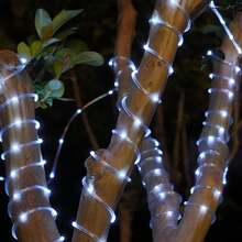 Tiras de luz LED solares flexibles, adecuadas para postes de valla, árboles, decoraciones, luces solares de cuerda para exteriores de PVC transparente, 8 modos, IPX4 resistente al agua, aplicable para jardín, patio - luz blanca - Ver 4