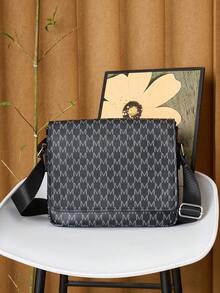 HOVI'S Men's PU Crossbody Bag Grey "M" Monogram | Lightweight Shoulder Sling | Minimalist Messenger Bag For Daily Use - Black - View 2