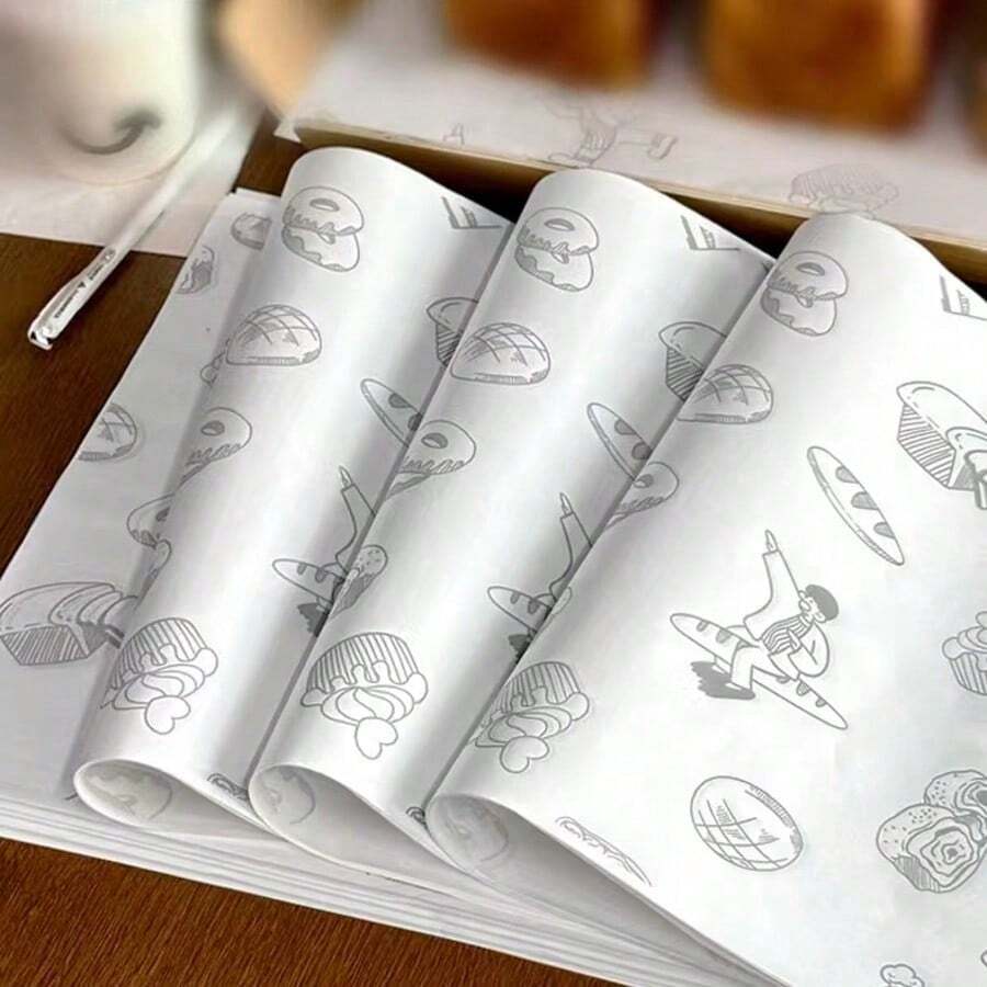 烘焙纸,一次性餐盘衬纸,防油纸,适用于面包、蛋糕、糕点等烘焙食品 - 彩色 - 查看 1