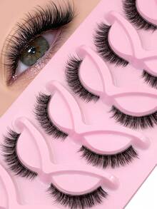 7 Pairs Natural Look Cat Eye Lashes Fluffy Thick False Eyelashes Tail Elongated Wispy Eyelashes Classic Manga Wet-Look Lashes Transparent Lash Band, Criss-Cross Soft Dramatic 3D Faux Mink Lashes, Suitable For Travel, Party, Photo-Ready Natural Makeup Lash Extension - Black - View 7