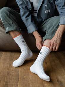 1 par de calcetines de rodilla de estilo retro con bloques de color, calcetines holgados de punto grueso con bordado de letras, calcetines deportivos de estilo callejero unisex con algodón transpirable, calcetines versátiles de ropa de trabajo para primavera y otoño - Multicolor - Ver 5