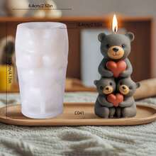 Cute Stacked Bear Shaped Aromatherapy Candle Silicone Mold DIY Heart Handmade Soap Plaster Diffuser Stone Resin Craft Home Decor Mold - White - View 2
