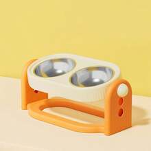 1pc Adjustable Raised Green & Orange Dual Pet Bowl, Stainless Steel Pet Feeder Stand, Indoor Home Dog Cat Daily Feeding, Modern Pet Care - 500ml - View 16