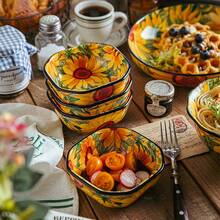 2/4Pcs Sunflower Pattern Ceramic Seasoning Dishes, Square Design Dipping Bowls For Sauce, Soy Sauce, Sushi, Kitchen & Restaurant Supplies - Multicolor - View 6