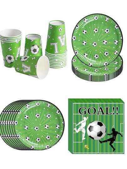 80-delige groene sport voetbal feestdecoraties feestservies set, 20 porties voetbaldecoraties verjaardag voetbalfeest servies