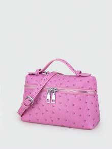 1pc Pink Animal Print PU Leather Square Handbag, Featuring Double Zipper Design, Adjustable Shoulder Strap, Sweet & Fashionable, Suitable For Daily Wear And Shopping - Pink - View 6