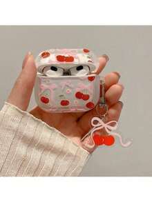 Cherry Design Transparent Protective Case Compatible With Apple Earphones, Shockproof Case Suitable Compatible With Apple Bluetooth Earphones - Multicolor - View 4