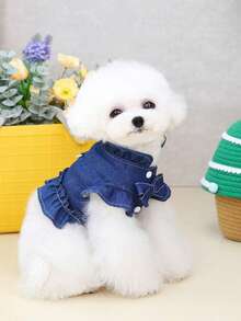 7pcs1 New Two-Legged Traction Buckle Vest Imitation Denim Spring And Autumn Clothes Bichon Teddy Pomeranian Small Dog Pet Clothes - Blue - View 11