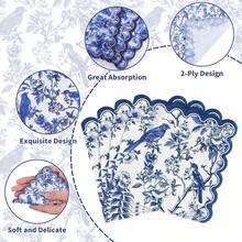 20/40/60张装，复古蓝白瓷花鸟扇形边印花一次性餐巾纸，复古中式/欧式田园风纸巾，适用于茶会、复古派对、家庭聚餐和花园聚会，花卉甜点餐巾纸 - 多色 - 查看 5
