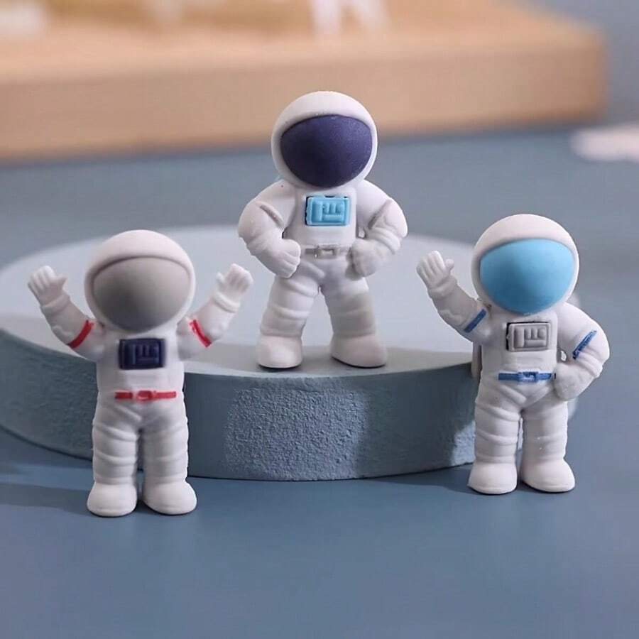3/6个迷你宇航员橡皮擦，趣味3D宇航员橡皮擦，3D拼图设计，寓教于乐的学习用品和派对小礼物 - 彩色 - 查看 1