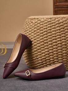 女士尖头套脚鞋，休闲派对装，适合春、夏、秋季穿着，黑色，日常户外活动皆宜，百搭搭扣带 - 酒紅色 - 查看 3