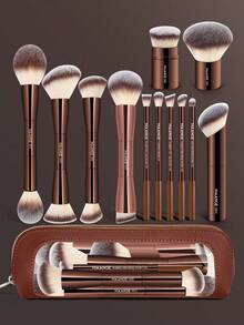 MAANGE 1/12/13/30件套化妆刷套装，包含专业面部化妆刷、化妆海绵、腮红刷、散粉刷、轮廓刷、高光刷、遮瑕刷、鼻部修容刷，旅行化妆刷套装，送给女性和女孩的礼物 - 咖啡棕 - 查看 16