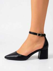 Women's Elegant Office Scarpin Sandal With Pointed Toe And Block Heel - RESSUR - 黑色 - 查看 3