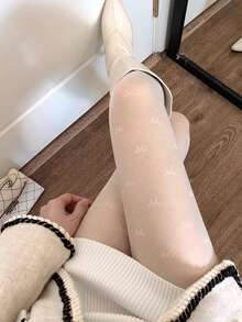 1 Piece Bow Dotings,Ings Jed Pantyh0XL-2XL Plus Thigh-High Socks, Women's Plus Size Bow Printed Semi-Transparent High-Wa Pantyhose Fishnet Stockings, Large Size Sexy Stockings - Multicolor - View 12
