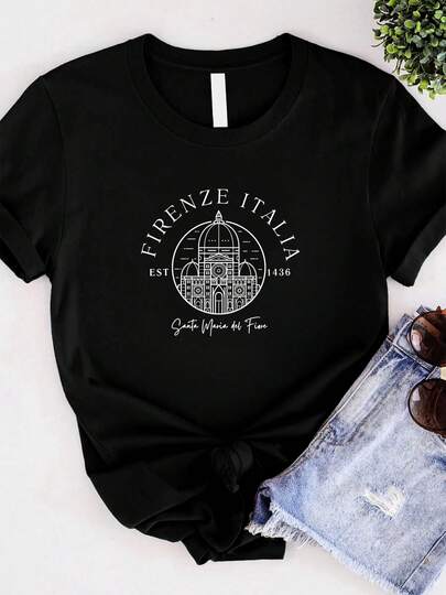 Women T-Shirt Print Florence T Shirt Italy Souvenir Travel Crewneck Long Or Short Sleeves