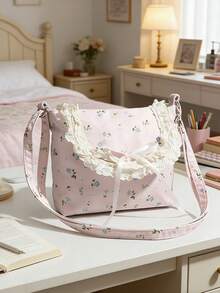 Túi đeo chéo họa tiết hoa hồng dễ thương, phong cách Hàn Quốc, thời trang thường ngày, nhẹ nhàng, mang hơi hướng đồng quê, ngọt ngào và đáng yêu dành cho nữ. - Hồng - Xem 2