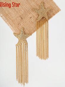 1 Pair Of Retro Bohemian Style Metal Star-Shaped Tassel Long Earrings, Starfish Earrings, Jewelry Matching, Suitable For Wearing During Vacation And Travel. - Starfish Tassel Earrings - View 5