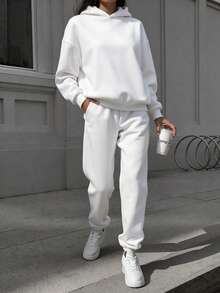 Oversized Solid Color Hoodie & Sweatpants Set, Long Sleeve Drop Shoulder Pullover Fall Winter Outfit, 2 Piece Solid Color Activewear Set | Soft Fleece Fabric | Multi-Color Options | Perfect For Gym & Lounge Solid Color Oversized Hoodie & Sweatpants 2 Piece Set, Long Sleeve Drop Shoulder Pullover Casual Outfit, Solid Color Activewear Set | Soft Breathable Fabric | Multiple Colors | Perfect For Sports & Home Wear Solid Color Oversized Hoodie & Sweatpants 2 Piece Set, Long Sleeve Drop Shoulder Pullover Casual Outfit, Solid Color Activewear Set | Soft Breathable Fabric | Multiple Colors | Perfect For Sports & Home Wear - 白色 - 查看 2