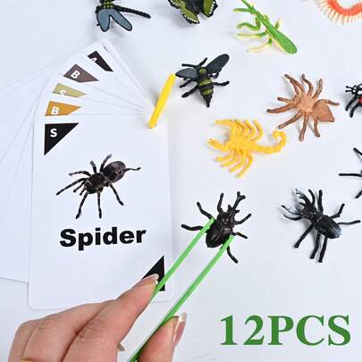 Kids Magnifying Glass Handheld Capsule Cartoon Insect Model Preschool Cute Recognition Card Clip