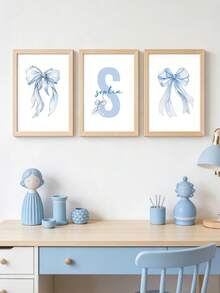 3er Set personalisierte blaue Schleife Wandkunst Poster, individuelle Name blaue Kinderzimmer Dekor Malerei, blaue Schleife Kinderzimmer Dekoration, moderne minimalistische Drucke, geeignet für Apartment Schlafzimmer Wohnzimmer Dekoration, Mädchen Geburtstags Geschenk, Ideal für Sie/Tochter, ohne Rahmen - Verschiedenfarbig - Übersicht 15