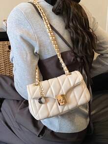 1件装奢华绗缝锁扣装饰女士多功能单肩/斜挎/腋下包 - 米色 - 查看 3