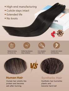 YILITE 7pcs #1B Natural Black Clip In Hair Extensions Real Human Hair Remy Human Hair Extensions Double Weft Straight Clip Ins For Women - Natural Black - View 5