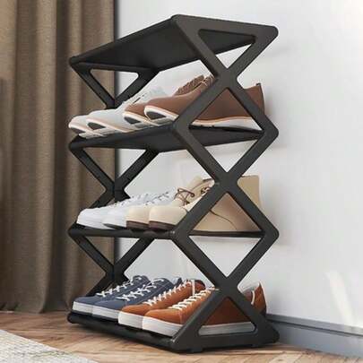 4-Tier Large Z-Shaped Shoe Rack, Tool-Free Assembly, Pink Plastic Stackable Storage Rack, Suitable For Home, Dorm And Living Room, Space-Saving Floor-Standing Design, Shoe Organizer Rack, Easter
