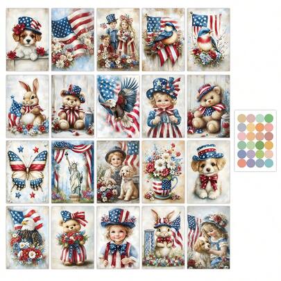 20pcs America 250th Celebration Aesthetic Wall Collage Kit Cards, Suitable For 4th Of July, Independence Day, Patriotic Events, Holiday Greeting, Party Favors, Home Wall Decor And Photo Props, 4*6 Inch